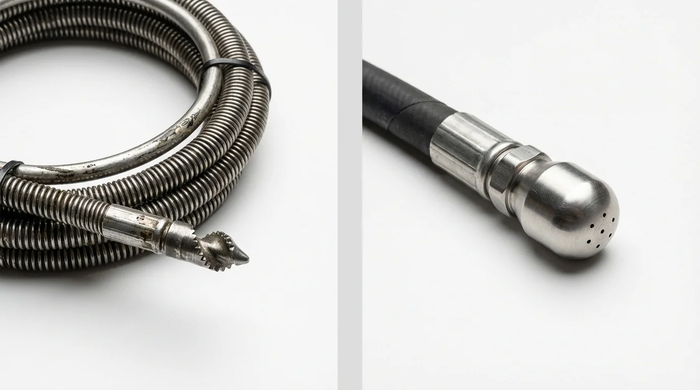 Drain snake cable and hydro jetting nozzle used for drain cleaning in Opp, AL
