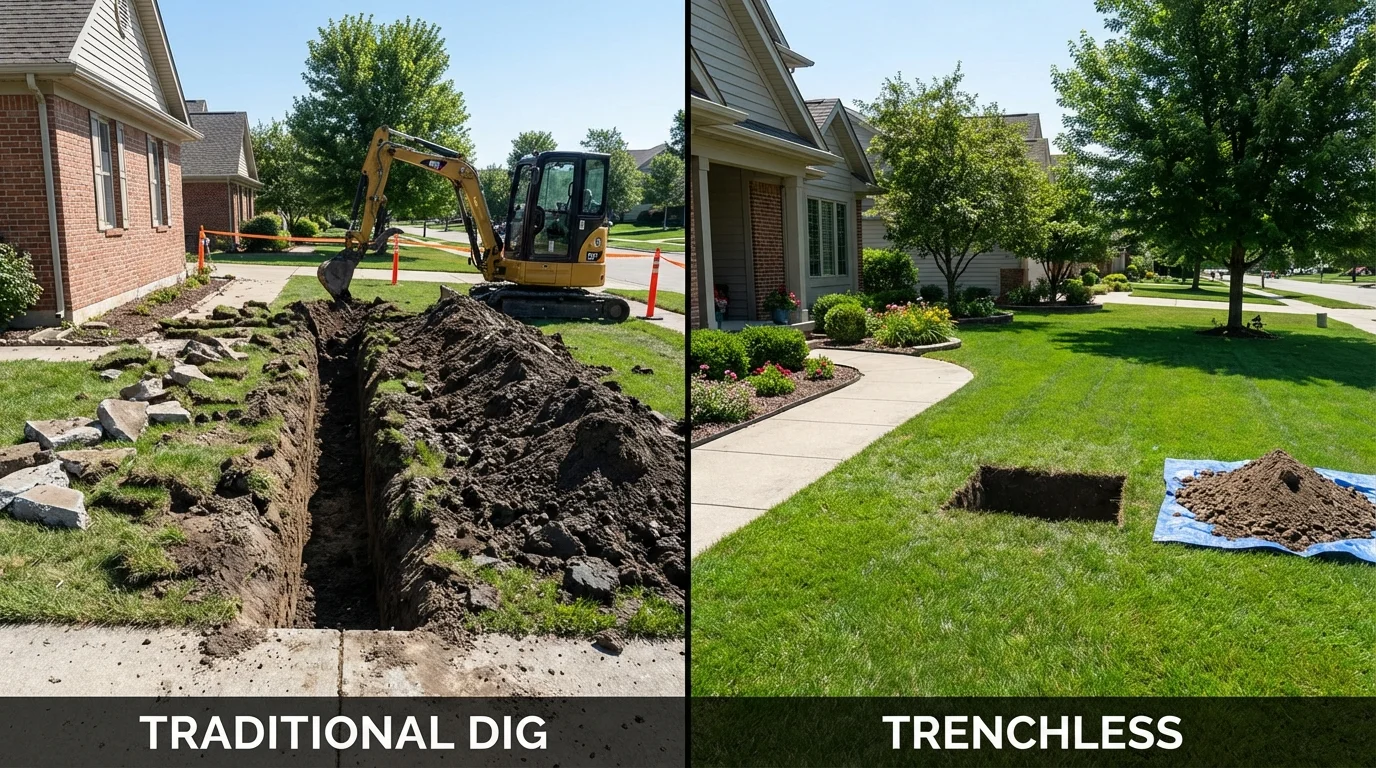 Trenchless sewer repair with minimal yard damage versus traditional excavation in Opp, AL